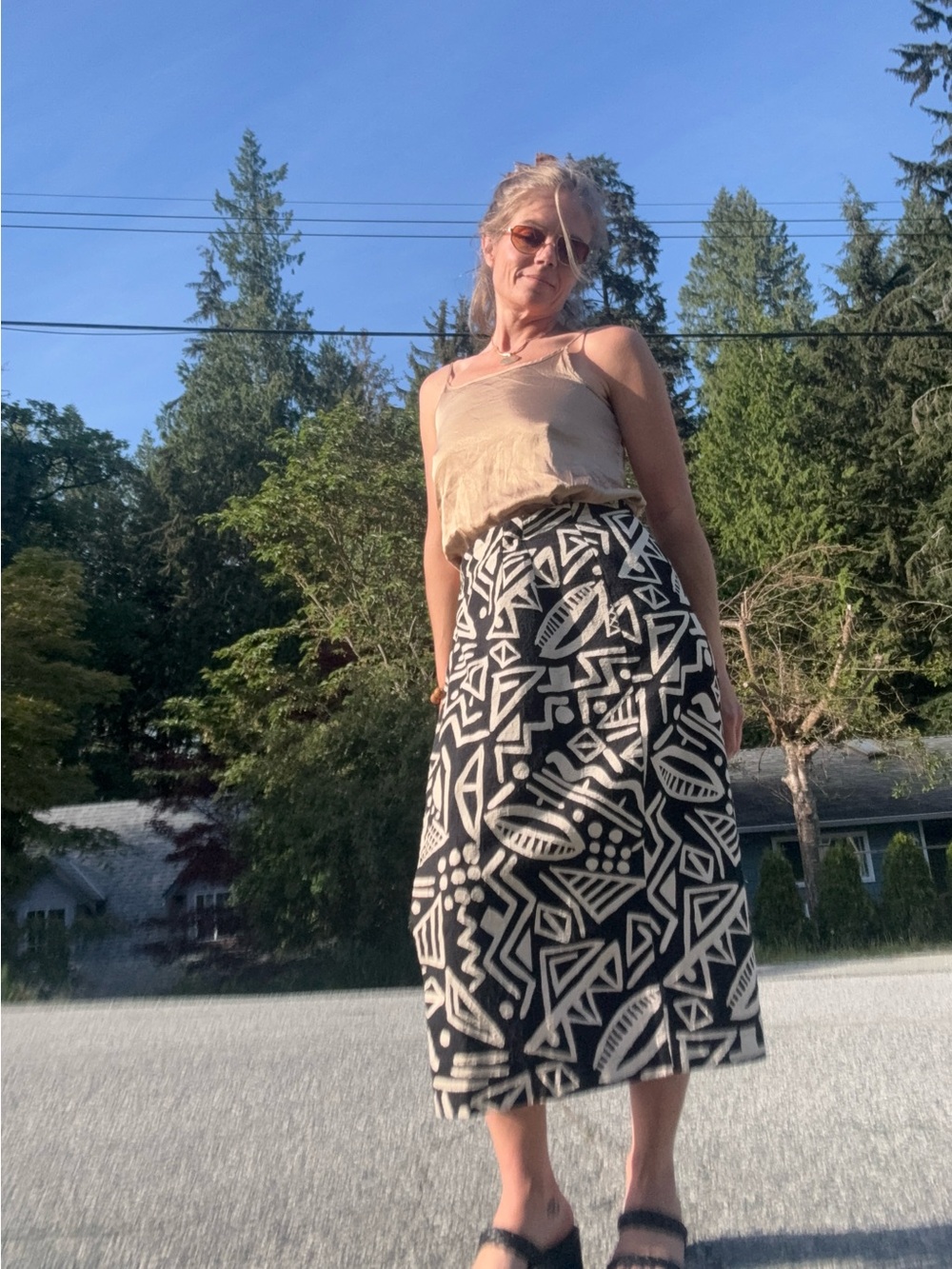 vintage 1980s or 1990s i.b. infusions geometric tribal print wrap pencil skirt